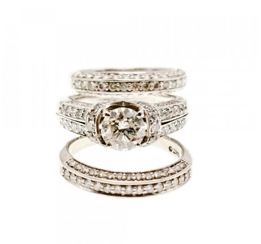 14K White Gold Diamonds Exclusive Triple Ring Size 7.25